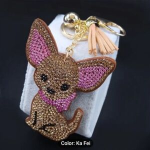 NWT pink & brown rhinestone dog bag charm